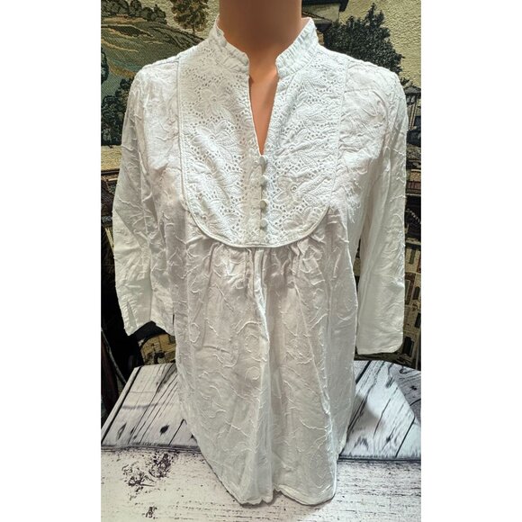 The Webster Miami Women's White Lace Detail Cotton Tunic Top - Picture 2 of 16